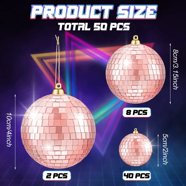 Alt view image 3 of 7 - 50 Pcs Disco Balls Reflective Disco Ball Decorations Hanging Disco Ball Ornament Different Sizes Mirror Ball for Home Decor, Party, Club (Rose Gold)