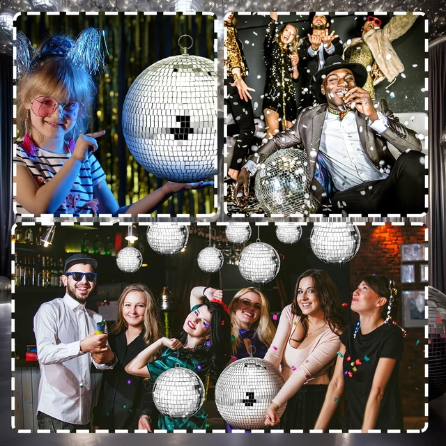 Alt view image 5 of 6 - Beeveer 12 Pcs Mirror Disco Ball Ornaments for Party Decors, 8/5/3/2 Inch | Disco Ornaments, Retro 70s, Glass and Foam Material, Easy Hanging with O-ring and Lanyard, for Weddings Parties and Events