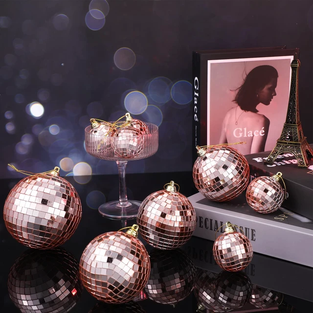 Alt view image 5 of 7 - 50 Pcs Disco Balls Reflective Disco Ball Decorations Hanging Disco Ball Ornament Different Sizes Mirror Ball for Home Decor, Party, Club (Rose Gold)