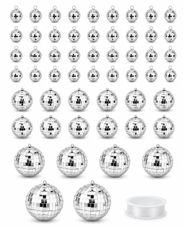 Main image of Youdepot Mini Silver Disco Balls, 54PCS Disco Ball Pack | Hanging Ornaments, Disco Party Decorations, Weddings, Rooms, Cakes, Disco Christmas Decor, nye ball, small outdoor disco ball