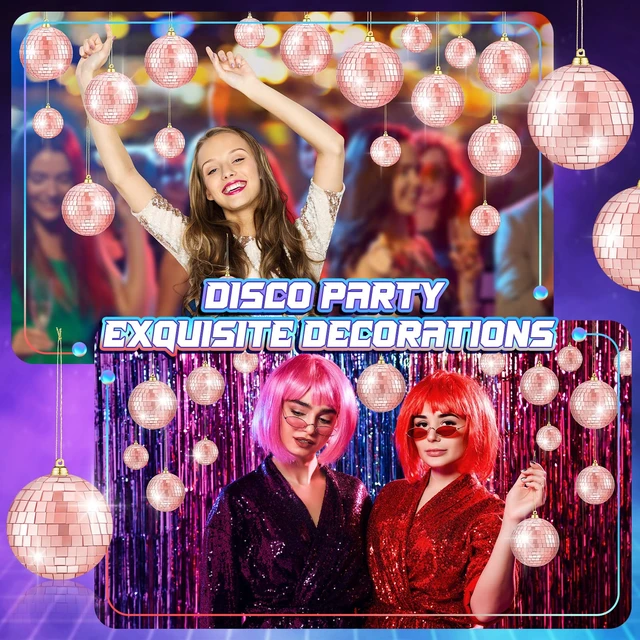 Alt view image 7 of 7 - 50 Pcs Disco Balls Reflective Disco Ball Decorations Hanging Disco Ball Ornament Different Sizes Mirror Ball for Home Decor, Party, Club (Rose Gold)