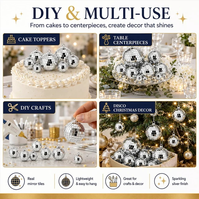 Alt view image 6 of 7 - Youdepot Mini Silver Disco Balls, 54PCS Disco Ball Pack | Hanging Ornaments, Disco Party Decorations, Weddings, Rooms, Cakes, Disco Christmas Decor, nye ball, small outdoor disco ball
