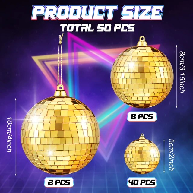Alt view image 2 of 7 - 50 Pcs Disco Balls Reflective Disco Ball Decorations Hanging Disco Ball Ornament Different Sizes Mirror Ball for Home Decor, Party, Club (Gold)