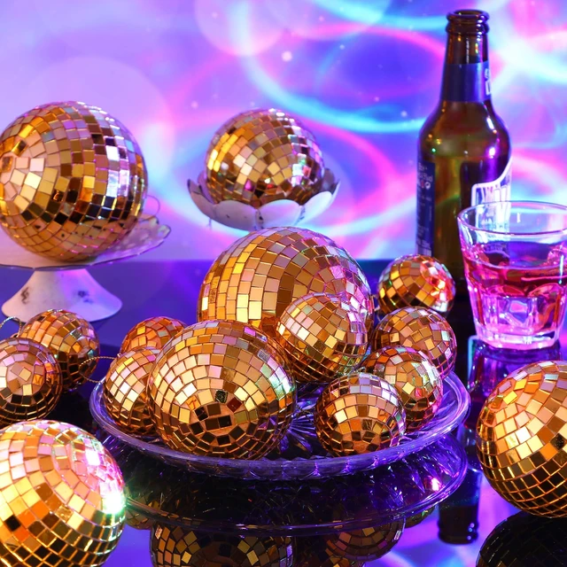 Alt view image 4 of 7 - 50 Pcs Disco Balls Reflective Disco Ball Decorations Hanging Disco Ball Ornament Different Sizes Mirror Ball for Home Decor, Party, Club (Gold)