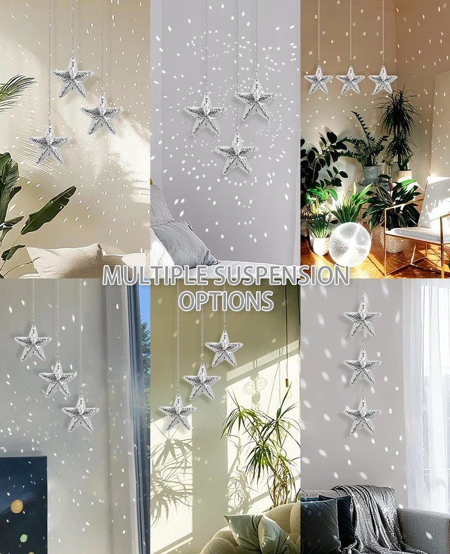 Alt view image 4 of 6 - AceList Star Hanging Disco Ball Decor Set of 3 Mirror Star Sun Catchers, 5.9" Sparkle Ornaments for Window, Bedroom, Gift or Christmas Decorations, Unique Mirror Disco Ball Decorations for Home