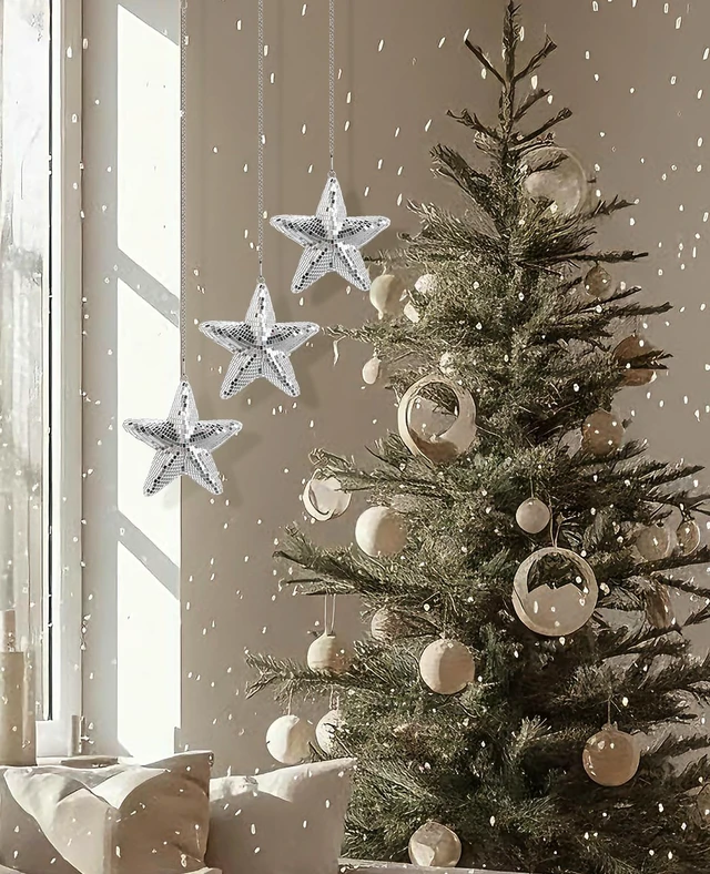 Alt view image 5 of 6 - AceList Star Hanging Disco Ball Decor Set of 3 Mirror Star Sun Catchers, 5.9" Sparkle Ornaments for Window, Bedroom, Gift or Christmas Decorations, Unique Mirror Disco Ball Decorations for Home