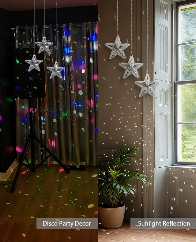 Alt view image 3 of 6 - AceList Star Hanging Disco Ball Decor Set of 3 Mirror Star Sun Catchers, 5.9" Sparkle Ornaments for Window, Bedroom, Gift or Christmas Decorations, Unique Mirror Disco Ball Decorations for Home