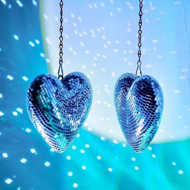 Alt view image 5 of 7 - RGZOCT Disco Balls 2 Pack Silver Heart-Shaped Stage Mirror Balls Hanging Decor for Party, Room, Wedding, Garden, Retro Reflective Disco Ball Handmade Gifts (6.3 inch)