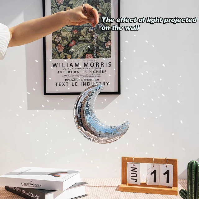 Alt view image 4 of 7 - RGZOCT Hanging Disco Ball Moon Shaped 8 Inch Silver Stage Mirror Ball for Christmas Tree, Party, Room, Courtyard, Handmade Retro Home Decor