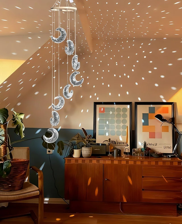 Alt view image 4 of 6 - AceList Big Moon Hanging Disco Ball Decor35.4 Inch Hanging Crescent Moon Mirrors, Perfect for Indoor & Outdoor Decoration, Holiday & Party Decor, Unique Gift Idea