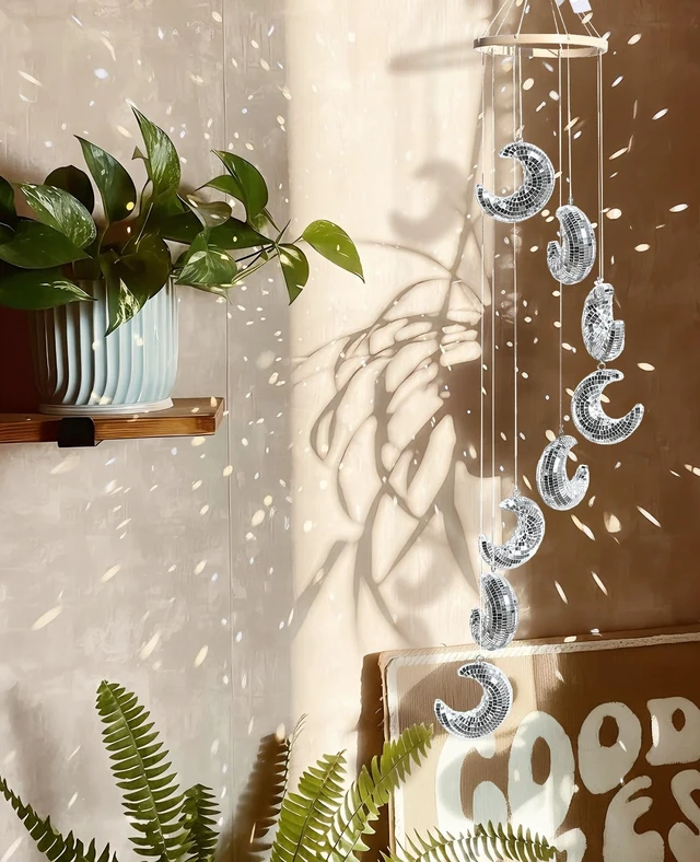 Alt view image 5 of 6 - AceList Big Moon Hanging Disco Ball Decor35.4 Inch Hanging Crescent Moon Mirrors, Perfect for Indoor & Outdoor Decoration, Holiday & Party Decor, Unique Gift Idea