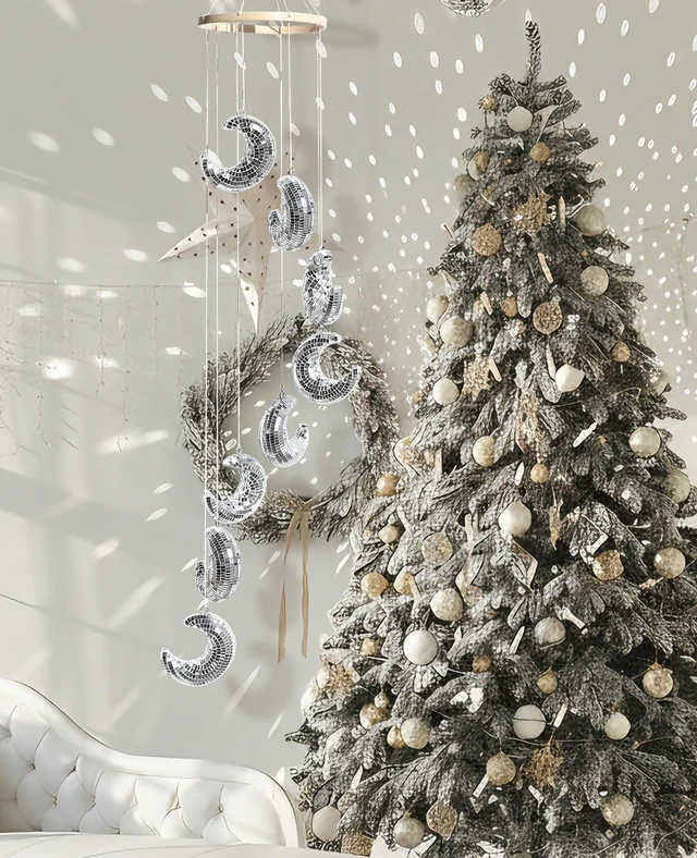 Alt view image 6 of 6 - AceList Big Moon Hanging Disco Ball Decor35.4 Inch Hanging Crescent Moon Mirrors, Perfect for Indoor & Outdoor Decoration, Holiday & Party Decor, Unique Gift Idea