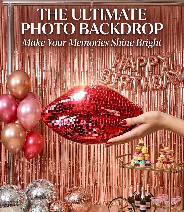 Alt view image 5 of 7 - Hanging Disco Lips, Red Disco Ball Decor 8'' | Mirrored Lips Pop Art Decor Cute Handmade Gift for Girls Bedroom, Wedding, Retro Party, Christmas