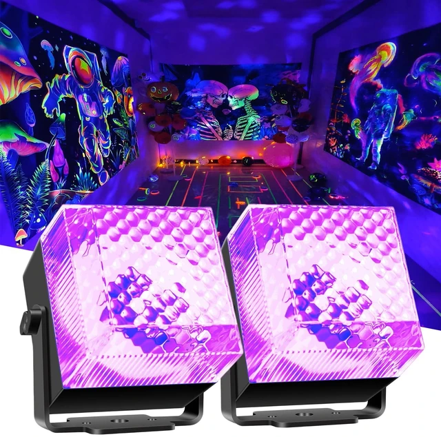 Main image of 2 in 1 Disco Black Light Glow Party Lights,10W UV Disco Ball Light with Sound Activated Strobe Light Halloween Dj Party Lights Indoor for Halloween Christmas Birthday Party Dancing Decoration, 2 Pack