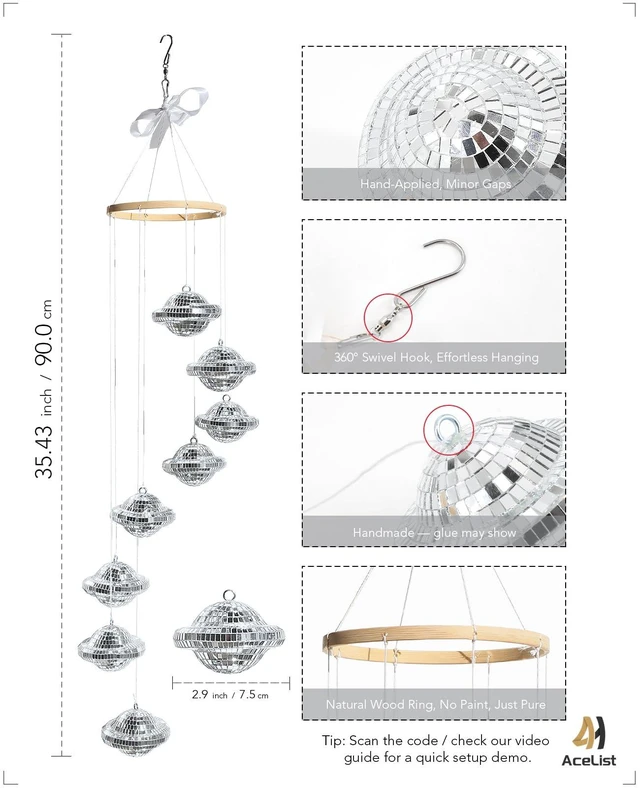 Alt view image 2 of 7 - AceList Hanging Disco Ball Sun Catcher Mobile,35 inch Planet-Inspired Mirror Ball Spiral for Sparkle Decor, Handmade Light Reflecting Ornament for Window, Boho Home, Porch Gift