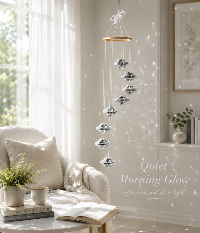 Alt view image 7 of 7 - AceList Hanging Disco Ball Sun Catcher Mobile,35 inch Planet-Inspired Mirror Ball Spiral for Sparkle Decor, Handmade Light Reflecting Ornament for Window, Boho Home, Porch Gift
