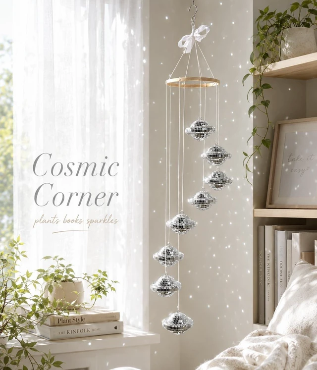 Alt view image 6 of 7 - AceList Hanging Disco Ball Sun Catcher Mobile,35 inch Planet-Inspired Mirror Ball Spiral for Sparkle Decor, Handmade Light Reflecting Ornament for Window, Boho Home, Porch Gift