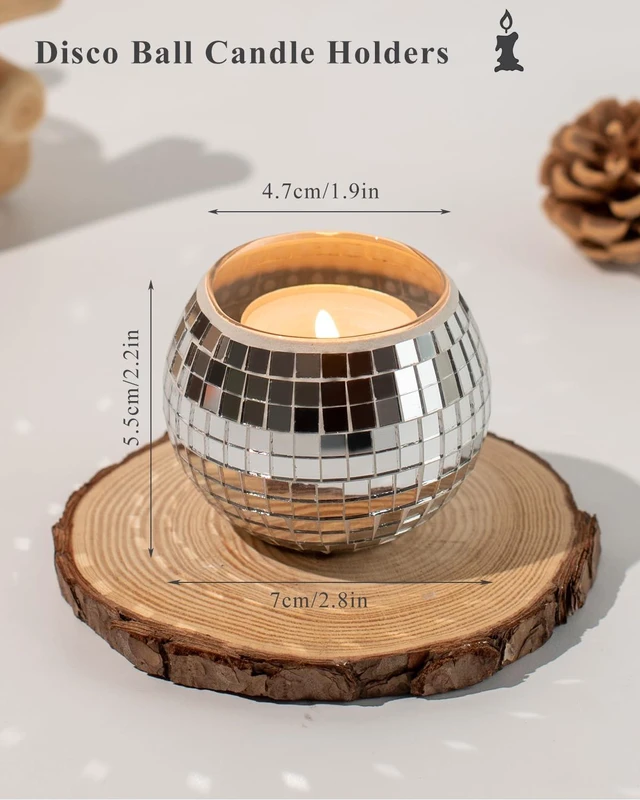 Alt view image 2 of 6 - 12 Pcs Disco Ball Candle Holder Glass Mirror Candle Holder Disco Ball Decor for Wedding, Party, and Christmas