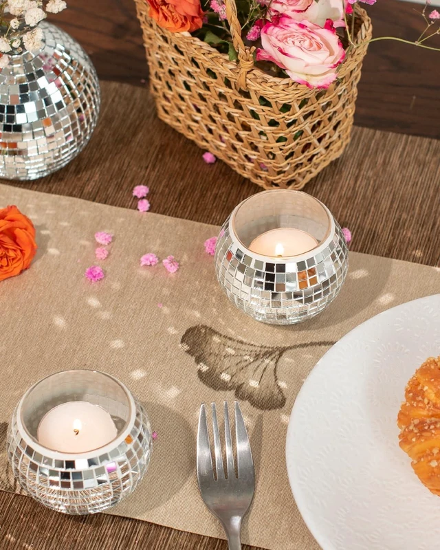 Alt view image 4 of 6 - 12 Pcs Disco Ball Candle Holder Glass Mirror Candle Holder Disco Ball Decor for Wedding, Party, and Christmas