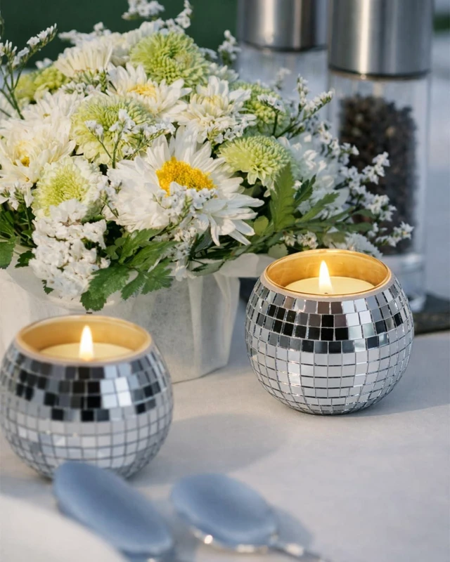 Alt view image 5 of 6 - 12 Pcs Disco Ball Candle Holder Glass Mirror Candle Holder Disco Ball Decor for Wedding, Party, and Christmas