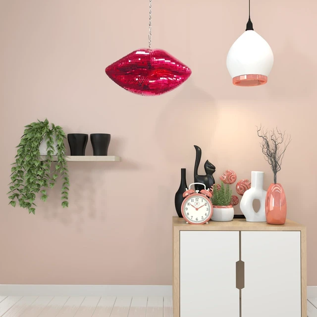 Alt view image 5 of 7 - MFGDISCO Red Disco Lips, 9in Mirrored Hanging Kiss Wall Decor | 9in red disco mirror lips; hanging chain included; handmade; for party, anniversary & Christmas decor