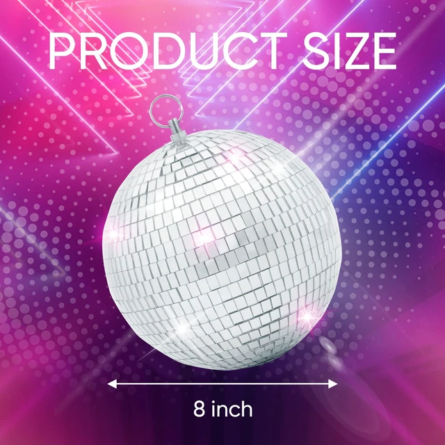 Alt view image 2 of 7 - 8 Inch Hanging Mirror Disco Ball: Mirror Ball Disco Party Decoration | Silver Disco Ball Ornaments with Hanging Ring for 70s Theme Party Stage Wedding DJ and Room Ceiling Decor