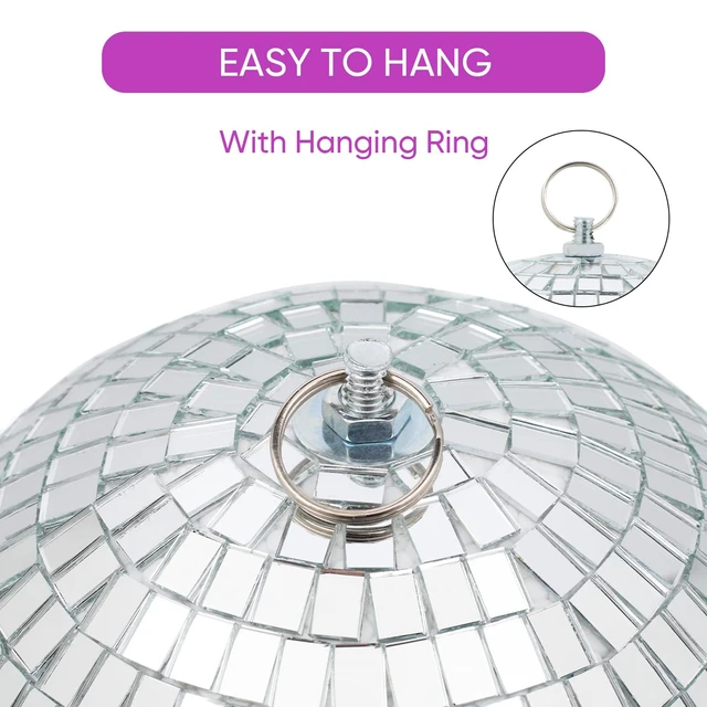 Alt view image 3 of 7 - 8 Inch Hanging Mirror Disco Ball: Mirror Ball Disco Party Decoration | Silver Disco Ball Ornaments with Hanging Ring for 70s Theme Party Stage Wedding DJ and Room Ceiling Decor