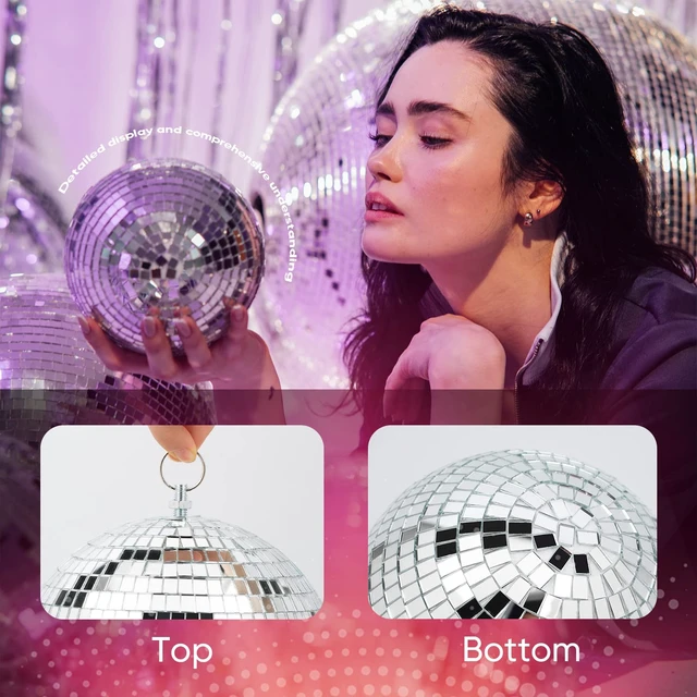 Alt view image 4 of 7 - 8 Inch Hanging Mirror Disco Ball: Mirror Ball Disco Party Decoration | Silver Disco Ball Ornaments with Hanging Ring for 70s Theme Party Stage Wedding DJ and Room Ceiling Decor