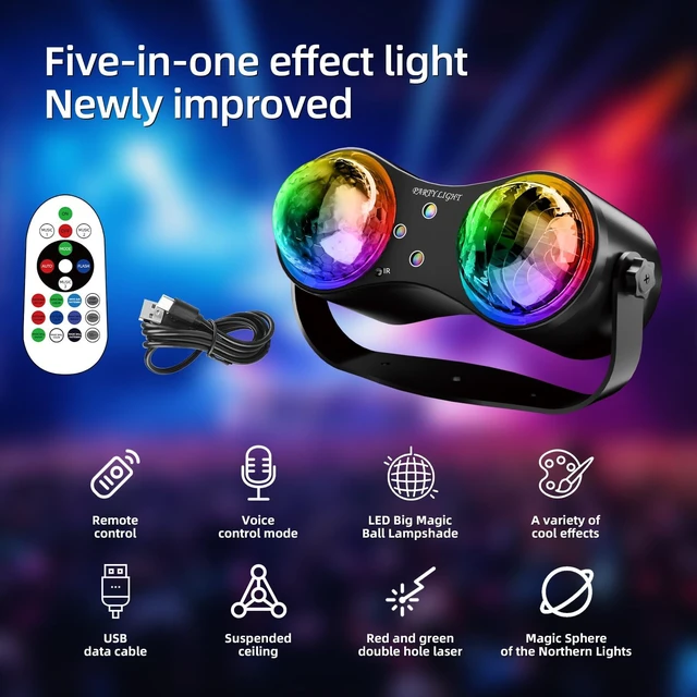Alt view image 5 of 7 - Mslitely Disco Party Strobe Light with Ocean Star Projection Stage Light | Sound Activated Disco light with Remote Control, Portable Rotating LED Light for Party Bar Birthday Wedding KTV Home Decor