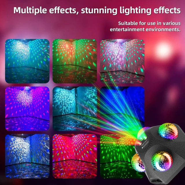 Alt view image 3 of 7 - Yiixuyo - Party Lights 4 Disco Balls in 1 Strobe Light for Parties | Dj Stage Lights Indoor Outdoor Decor Sound Activated with Remote Control Disco Light for KTV Club Party Home Karaoke
