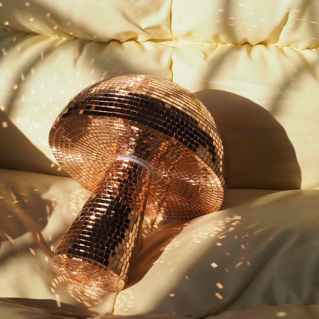Alt view image 3 of 7 - Disco Ball Mushroom Decor, 7'' Rose Gold 3D Mirror Ball Tabletop Home Decor | Mushroom Decor with Mirror Tiles Creates Sparkling Effects, Disco Ornament for Stages, Classrooms, Tabletop and Home Decor