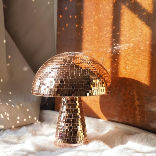 Alt view image 4 of 7 - Disco Ball Mushroom Decor, 7'' Rose Gold 3D Mirror Ball Tabletop Home Decor | Mushroom Decor with Mirror Tiles Creates Sparkling Effects, Disco Ornament for Stages, Classrooms, Tabletop and Home Decor