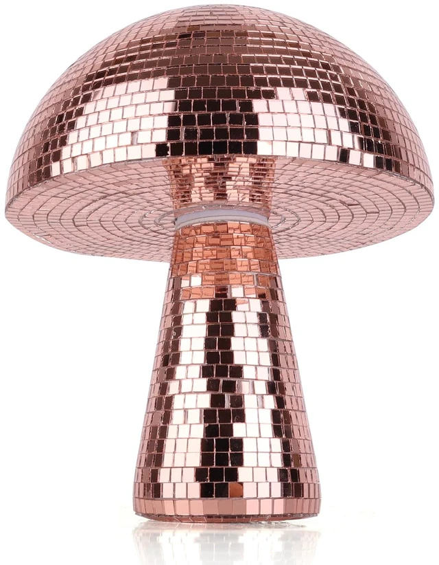 Main image of Disco Ball Mushroom Decor, 7'' Rose Gold 3D Mirror Ball Tabletop Home Decor | Mushroom Decor with Mirror Tiles Creates Sparkling Effects, Disco Ornament for Stages, Classrooms, Tabletop and Home Decor