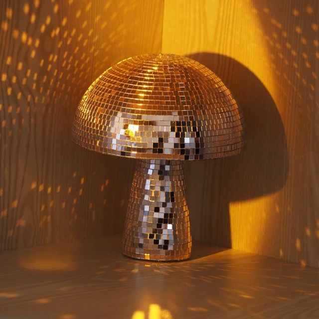 Alt view image 2 of 7 - Disco Ball Mushroom Decor, 7'' Rose Gold 3D Mirror Ball Tabletop Home Decor | Mushroom Decor with Mirror Tiles Creates Sparkling Effects, Disco Ornament for Stages, Classrooms, Tabletop and Home Decor