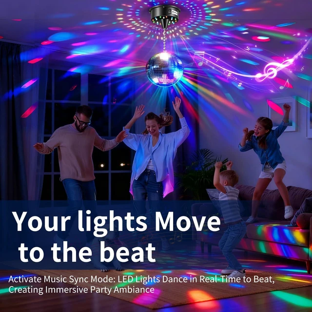 Alt view image 3 of 7 - Disco Ball Motor with Light, Party Lights with Remote,6-12RPM Adjustable Speed Rotating Disco Motor,for 4''~ 24'' Mirror Ball, DJ Bands KTV Bar Christmas Birthday Wedding Outdoors Party Decor