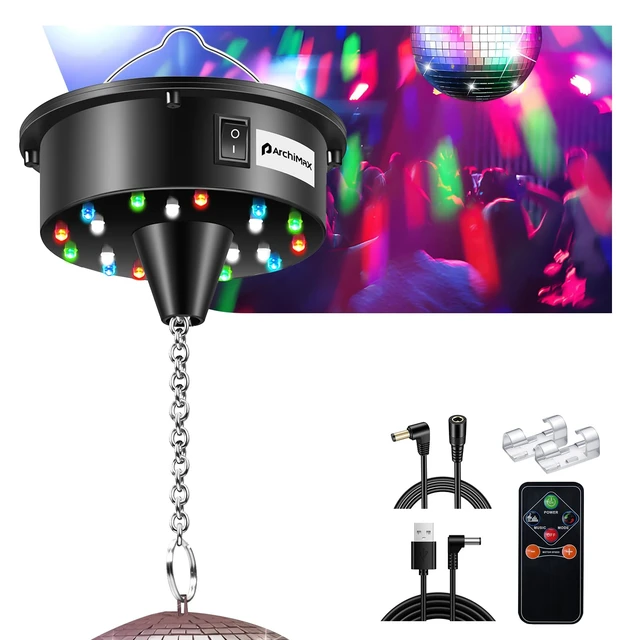 Main image of Disco Ball Motor with Light, Party Lights with Remote,6-12RPM Adjustable Speed Rotating Disco Motor,for 4''~ 24'' Mirror Ball, DJ Bands KTV Bar Christmas Birthday Wedding Outdoors Party Decor