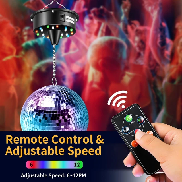 Alt view image 2 of 7 - Disco Ball Motor with Light, Party Lights with Remote,6-12RPM Adjustable Speed Rotating Disco Motor,for 4''~ 24'' Mirror Ball, DJ Bands KTV Bar Christmas Birthday Wedding Outdoors Party Decor
