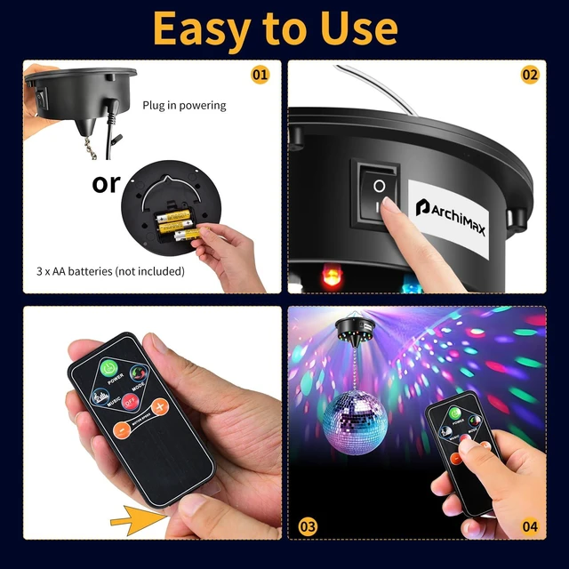 Alt view image 6 of 7 - Disco Ball Motor with Light, Party Lights with Remote,6-12RPM Adjustable Speed Rotating Disco Motor,for 4''~ 24'' Mirror Ball, DJ Bands KTV Bar Christmas Birthday Wedding Outdoors Party Decor