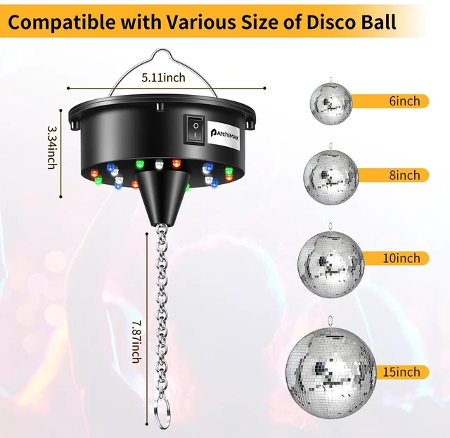 Alt view image 4 of 7 - Disco Ball Motor with Light, Party Lights with Remote,6-12RPM Adjustable Speed Rotating Disco Motor,for 4''~ 24'' Mirror Ball, DJ Bands KTV Bar Christmas Birthday Wedding Outdoors Party Decor