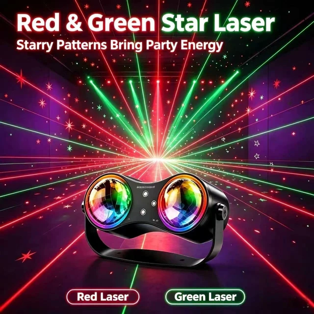 Alt view image 4 of 7 - Mslitely Party Disco Strobe Ocean Star Projector Light with Red/Green LED | Sound Activated with Remote Control Stage Rave for Parties Bar Birthday Wedding KTV Christmas Halloween Dancing Décor
