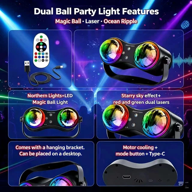 Alt view image 5 of 7 - Mslitely Party Disco Strobe Ocean Star Projector Light with Red/Green LED | Sound Activated with Remote Control Stage Rave for Parties Bar Birthday Wedding KTV Christmas Halloween Dancing Décor