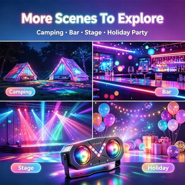 Alt view image 4 of 7 - Mslitely Updated Disco Ball Party Light with V-Shaped LED Beads | Ocean Star Projection Stage Strobe Light, Sound Activated Rotating Atmosphere Light with Remote Control for Birthday Wedding