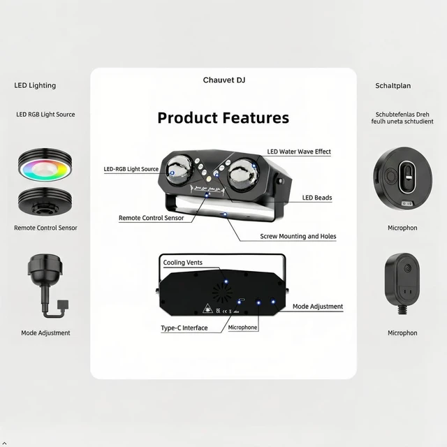Alt view image 4 of 7 - Mslitely Party Light with Dual RGB Disco Balls and V-Shaped LED Beads | Remote Control, Voice-Controlled Disco Light DJ Light, Suitable for Family Gatherings, Dance Parties and Other Occasions.