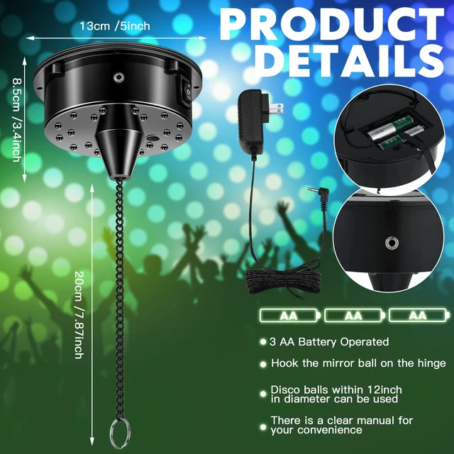 Alt view image 2 of 7 - Tuanse 6rpm Rotating Disco Ball Mount Electric Motor with Lights Plug | 4 Colors, 2 Mode, Rotating Ball Mount with Chain, Fits 6/8/12 Inch Balls Not Included, for Clubs Stages Night Bands Djs