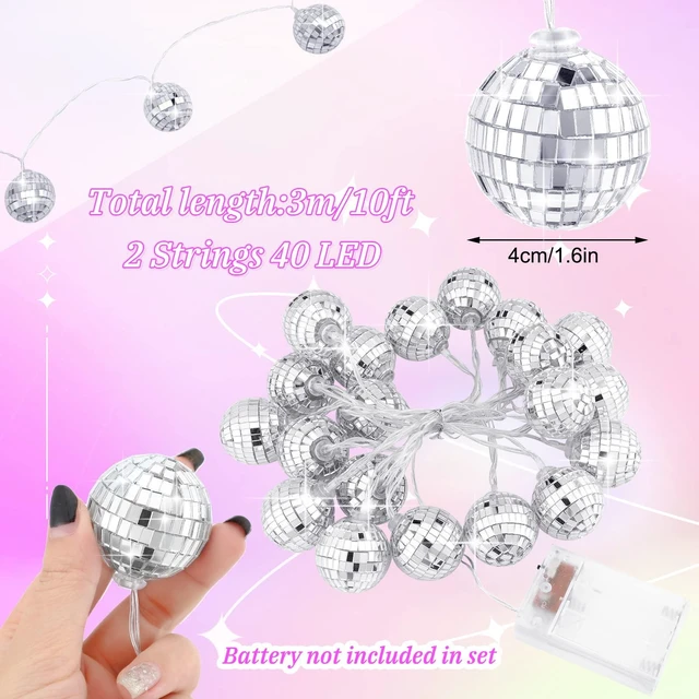 Alt view image 2 of 7 - Nosiny 40 Disco Ball String Lights Mirror LED | Party String Light Disco Party Decorations for Christmas Wall Tree Outdoor Patio Garden 9.84 Inch Per Piece