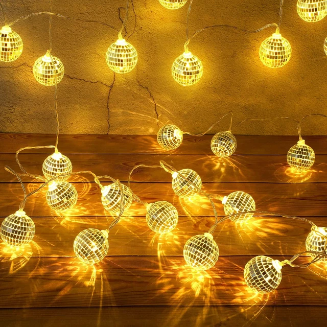 Main image of Nosiny 40 Disco Ball String Lights Mirror LED | Party String Light Disco Party Decorations for Christmas Wall Tree Outdoor Patio Garden 9.84 Inch Per Piece