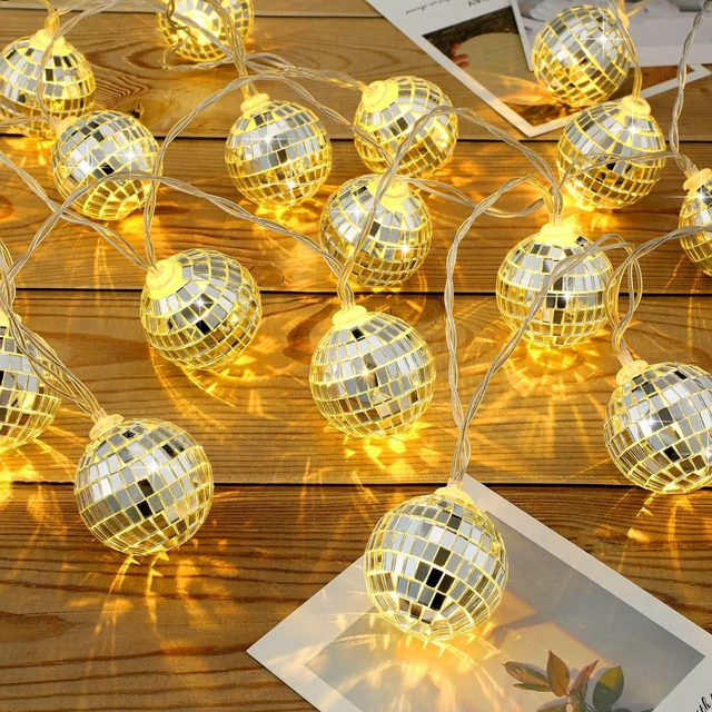 Alt view image 3 of 7 - Nosiny 40 Disco Ball String Lights Mirror LED | Party String Light Disco Party Decorations for Christmas Wall Tree Outdoor Patio Garden 9.84 Inch Per Piece