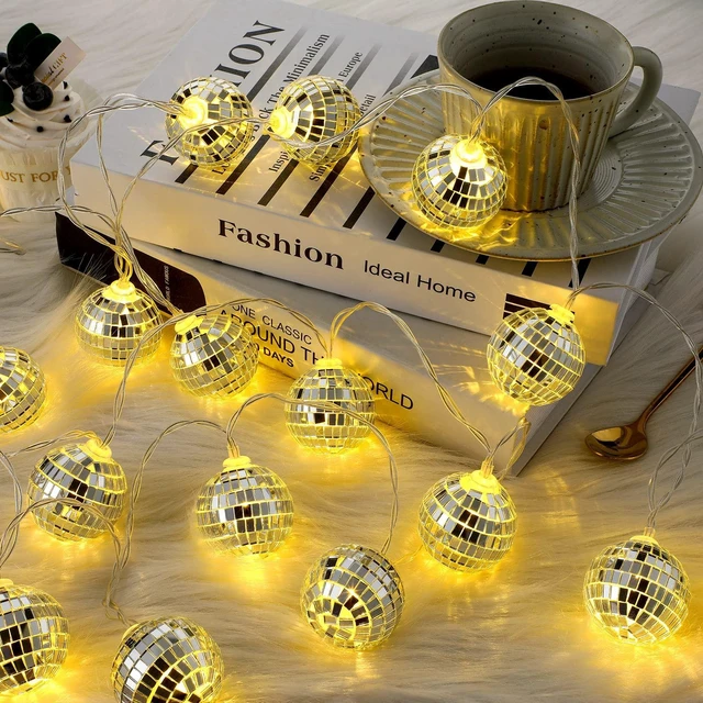 Alt view image 4 of 7 - Nosiny 40 Disco Ball String Lights Mirror LED | Party String Light Disco Party Decorations for Christmas Wall Tree Outdoor Patio Garden 9.84 Inch Per Piece