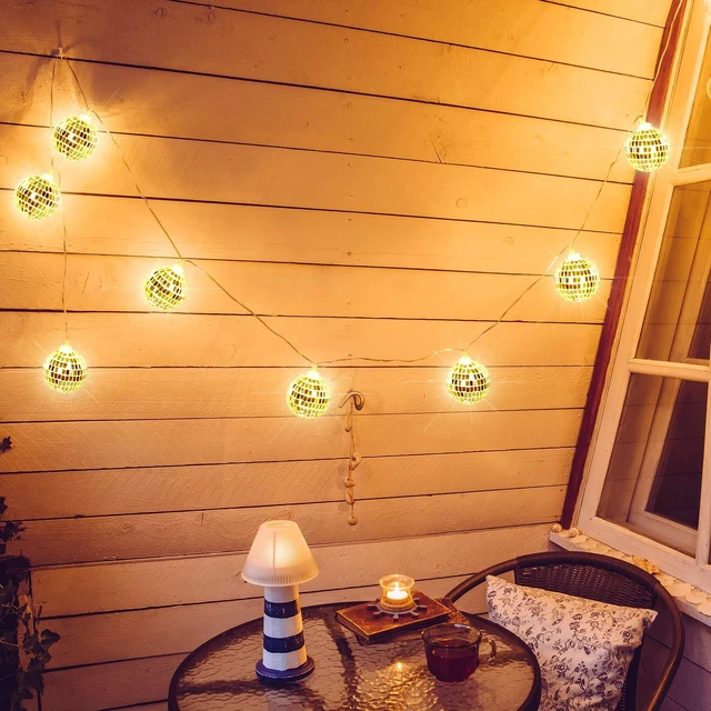 Alt view image 6 of 7 - Nosiny 40 Disco Ball String Lights Mirror LED | Party String Light Disco Party Decorations for Christmas Wall Tree Outdoor Patio Garden 9.84 Inch Per Piece