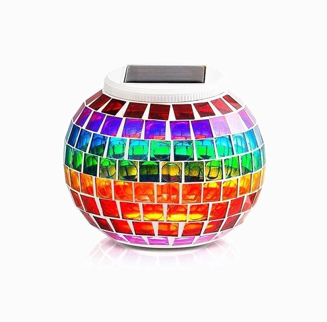Main image of AMZSTAR Solar Glass Mosaic LED Lights Colorful Changing Ball Lights Waterproof Solar Table Lamp for Patio Yard Party Wedding Decoration (Rainbow)